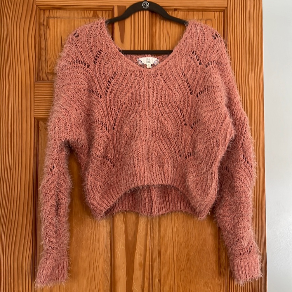 Cropped Fuzzy Pink Sweater